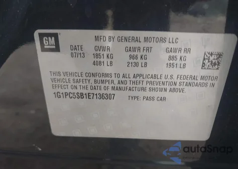 2014 Chevrolet Cruze 1Lt Auto из США, поврежденный, VIN 1G1PC5SB1E7136307